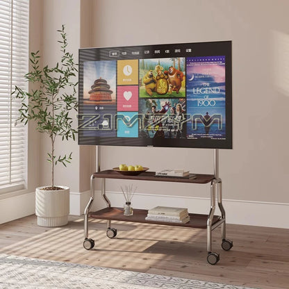 Soporte de suelo de TV de acero inoxidable para el hogar, sala de estar y dormitorio, extraíble, 40-80 pulgadas, con polea móvil de 360°