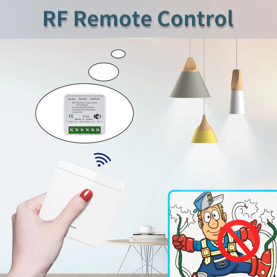 Interruptor Inteligente WiFi Tuya para Iluminación con RF 433MHz, Control por Voz y App Smart Life, Compatible con Alexa y Google Home