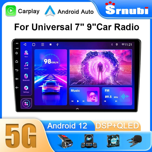 Reproductor Multimedia 2 DIN SRNUBI - Android 12, CarPlay Universal, Pantalla de 7" y 9" para Nissan, Honda, Toyota, Lada, Volkswagen y Hyundai