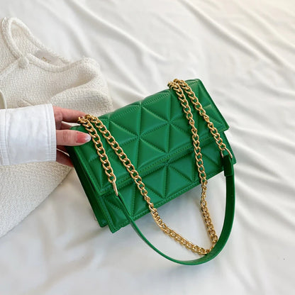 Bolso de Mano de Cuero PU con Cadena para Mujer, Diseño de Cuadros, Bandolera de Verano, Bolso de Mano Cuadrado para Dama