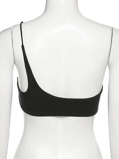 Top de Mujer con Un Solo Hombro | Crop Top Sin Mangas Slim, Color Negro, Estilo Verano