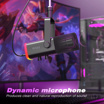 Micrófono Dinámico FIFINE USB/XLR con Botón de Silencio Táctil, Conector para Auriculares, Controles de E/S, para PC PS5/4, Mezclador de Juegos, Micrófono Ampligame AM8