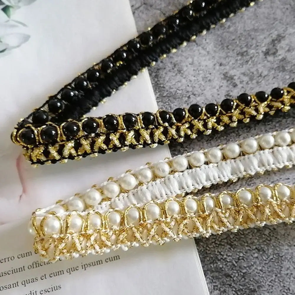 Cinta de Encaje Trenzada con Perlas - 1 Yarda, Decoración de Cuello y Puños, Accesorio de Costura para Ropa