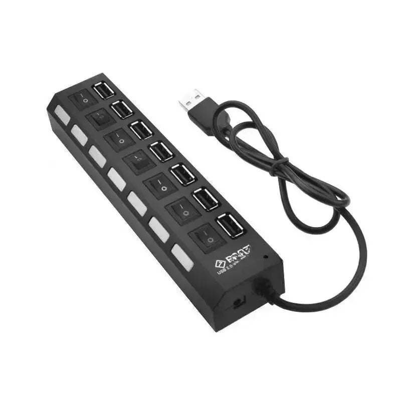 USB de 7 Puertos con Interruptores Independientes | Divisor de Datos One-to-Seven para Laptop y Computadora