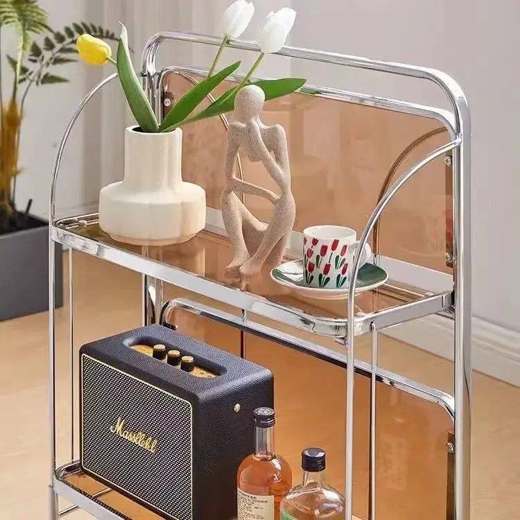 Carro de vidrio transparente para comedor, mesa de rueda para Bar, cocina, hogar, mesa lateral plegable, sala de estar, dormitorio, estante móvil, muebles