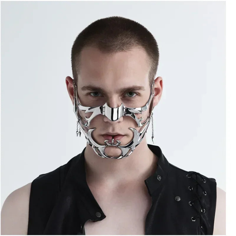 Máscara Gótica de Moda - Accesorio Individual de Joyería Cyberpunk en Color Plateado Irregular