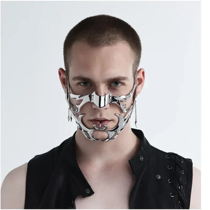 Máscara Gótica de Moda - Accesorio Individual de Joyería Cyberpunk en Color Plateado Irregular