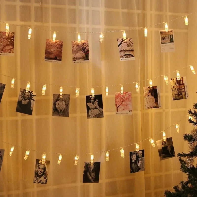 Luces LED de Cuerda con Clips para Fotos – Decoración Navideña y para Fiestas, Funciona a Batería