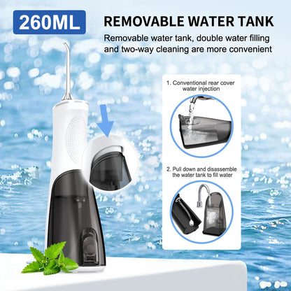 Irrigador Bucal Portátil SUBORT - Limpiador Dental Recargable por USB con Tanque de 260ML y Resistencia al Agua IPX7