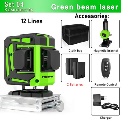 Clubiona Nivel Láser 16/12 Líneas Verde Autonivelante 360° Horizontal y Vertical, Rayo Verde Súper Potente, Herramienta de Nivelación con Modo de Pulso
