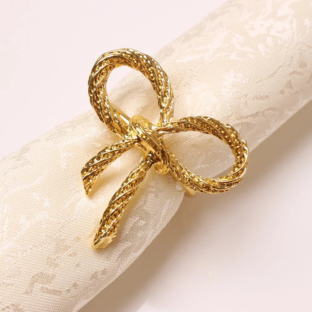 Anillo de Servilleta Dorado con Pajarita | Servilletero de Restaurante Occidental | Decoración Elegante para Bodas y Fiestas