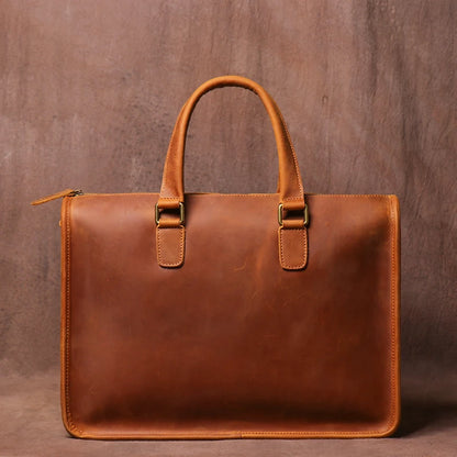 Maletín de Cuero Crazy Horse para Hombre – Cartera de Oficina Vintage para Laptop y Archivos A4