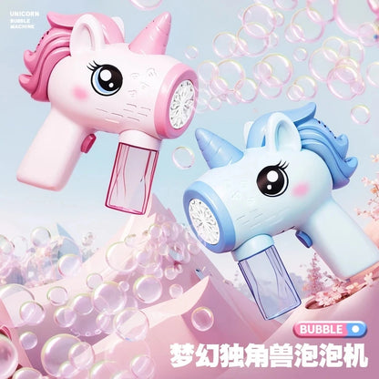 Pistola Eléctrica de Burbujas Unicornio 2024 para Niños - Máquina Automática con Luz, Juguete de Fiesta al Aire Libre