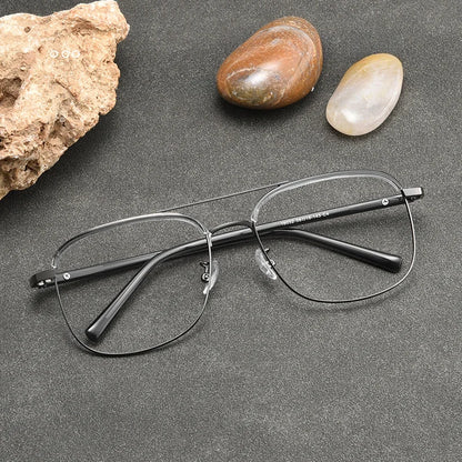 Gafas Retro de Doble Puente para Hombre, Montura de Metal de 18032h, Ajuste Facial Grande, Montura Completa Redonda, Lentes de Plástico Universales