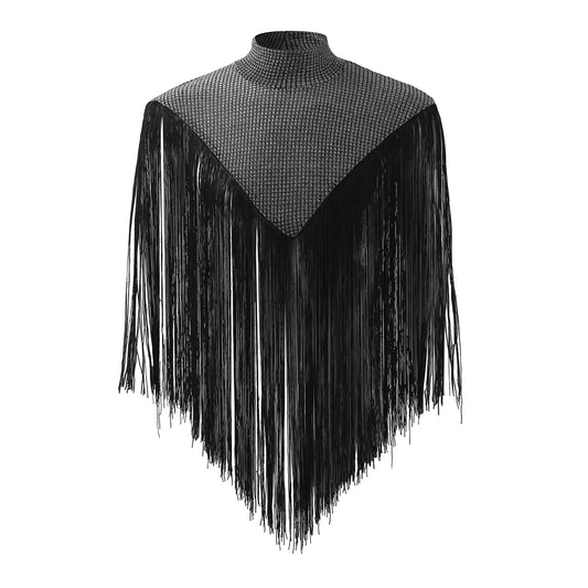 Camisetas sin Mangas Irregulares para Hombre, Chalecos de Moda con Cuello Alto de Retazos y Borlas, Ropa de Calle Sexy y Ponchos de Capa