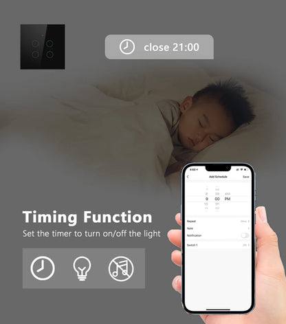 Interruptor de Luz Inteligente Táctil Wifi Tuya US/EU, Interruptores de Luz LED Inalámbricos con Control Remoto, No Requiere Cable Neutro, 1-4 Gang, Compatible con Alexa y Google Home