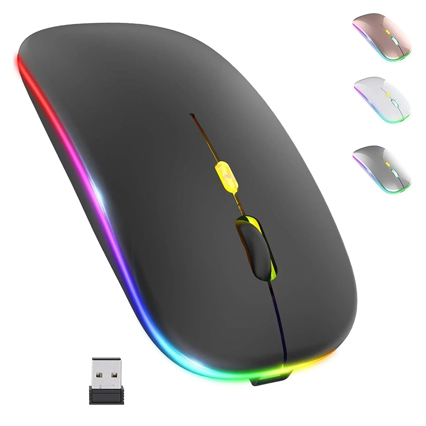 Ratón Inalámbrico Recargable para Hogar, Oficina y Juegos con Retroiluminación Colorida