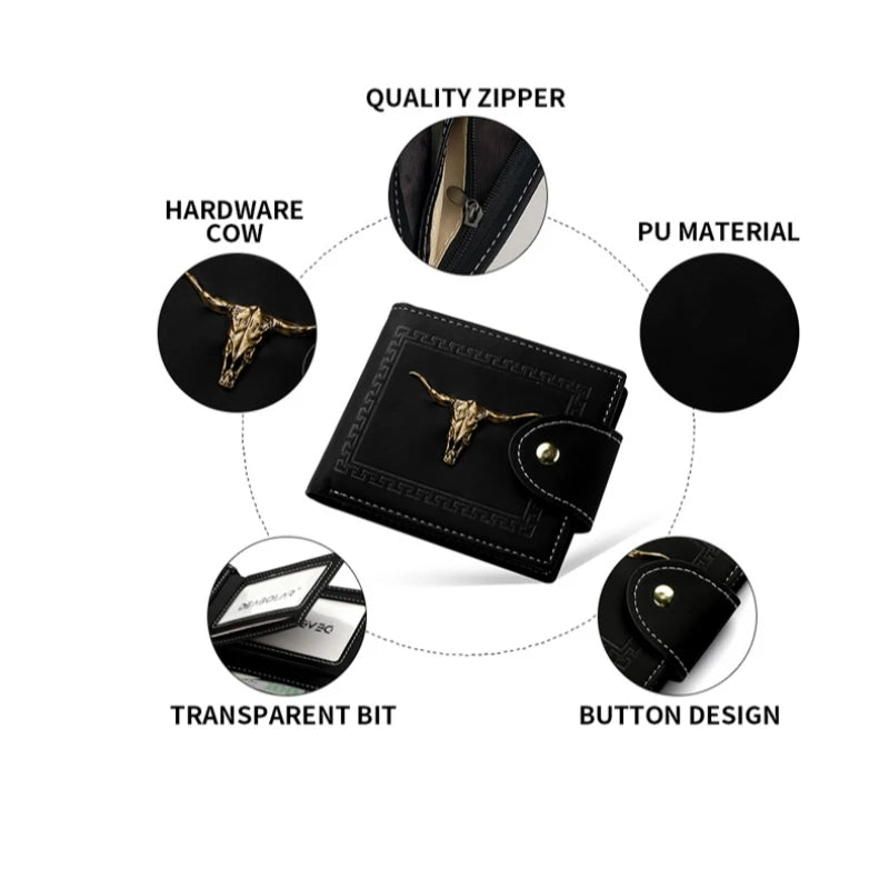 Cartera de Cuero Oxhead para Hombre, Clip de Cuero Mate con Cierre de Cremallera y Botón, Tarjetero y Monedero, Ideal como Regalo
