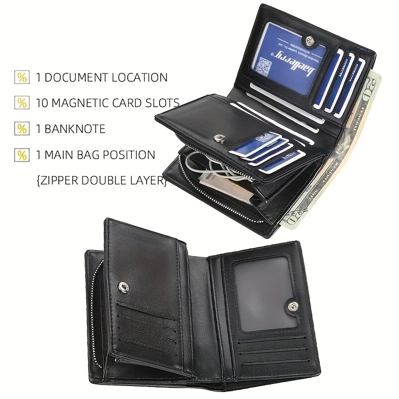 Baellerry Nueva Billetera Corto para Hombre en Cuero PU con Cremallera y Bolsillo para Monedas, Gran Capacidad, Cartera Masculina de Estilo Vintage