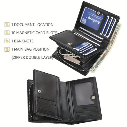 Baellerry Nueva Billetera Corto para Hombre en Cuero PU con Cremallera y Bolsillo para Monedas, Gran Capacidad, Cartera Masculina de Estilo Vintage