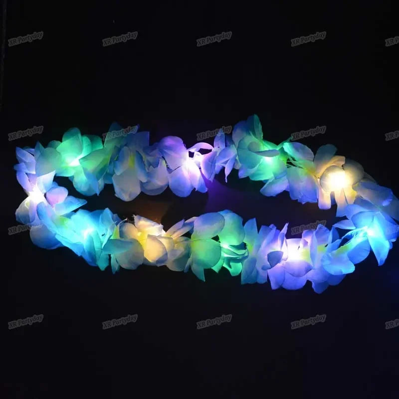 Collar Luminoso de Flores Hawaianas para Mujeres y Niñas - Guirnalda Hula para Bodas, Fiestas Tropicales y Luau