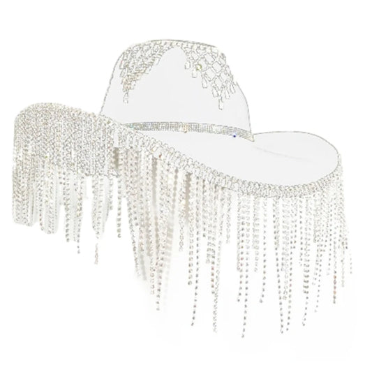 Sombrero de Ala Ancha con Borlas de Diamantes de Imitación para Mujer – Gorro Transpirable para Playa y Festivales