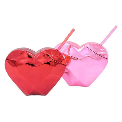 Botella de Agua de Plástico en Forma de Corazón con Vaso de Pajita - 20 Onzas para Fiestas y Eventos Especiales