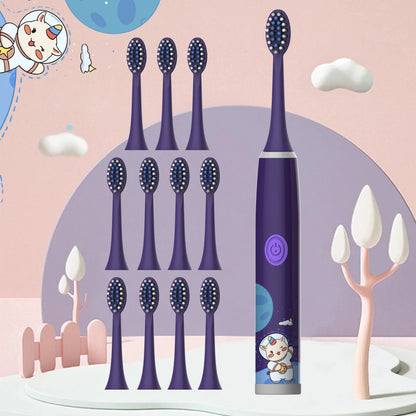 Cepillo de Dientes Eléctrico Infantil - Diseño de Caricaturas Coloridas de Espacio | Cepillo Suave para Limpieza (Batería No Incluida)