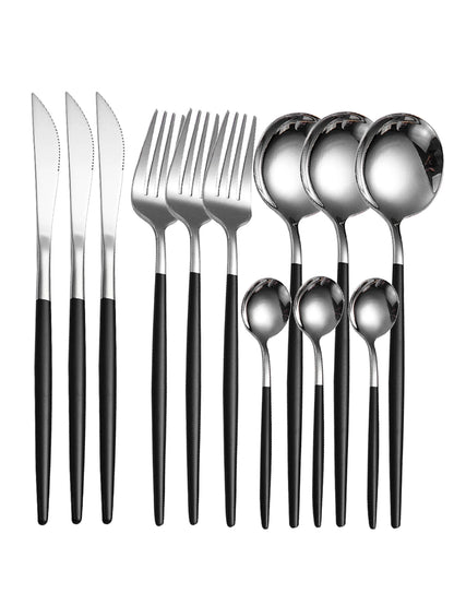 Set de Cubiertos Finos de Acero Inoxidable de 12 Piezas | Cuchillos de Bistec y Tenedores Portugal, Cucharas de Postre y Café