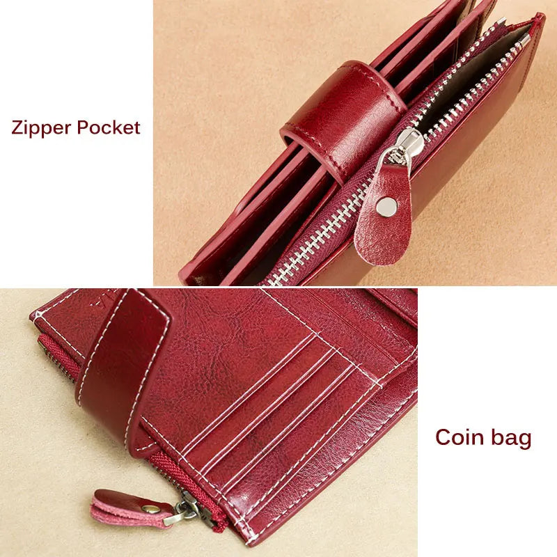 Fahion Women Genuine Leather Wallet RFID Blocking Short Multi Function Large Capacity Zipper Coin Purse Money Clip