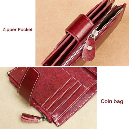 Fahion Women Genuine Leather Wallet RFID Blocking Short Multi Function Large Capacity Zipper Coin Purse Money Clip
