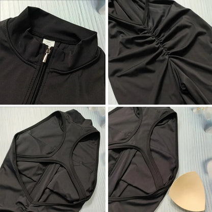 Conjunto de Gimnasio Scrunch Jumpsuit para Mujer | Traje Deportivo de Yoga con Cremallera y Pantalones Cortos de Cintura Alta | Ropa de Ejercicio de Secado Rápido