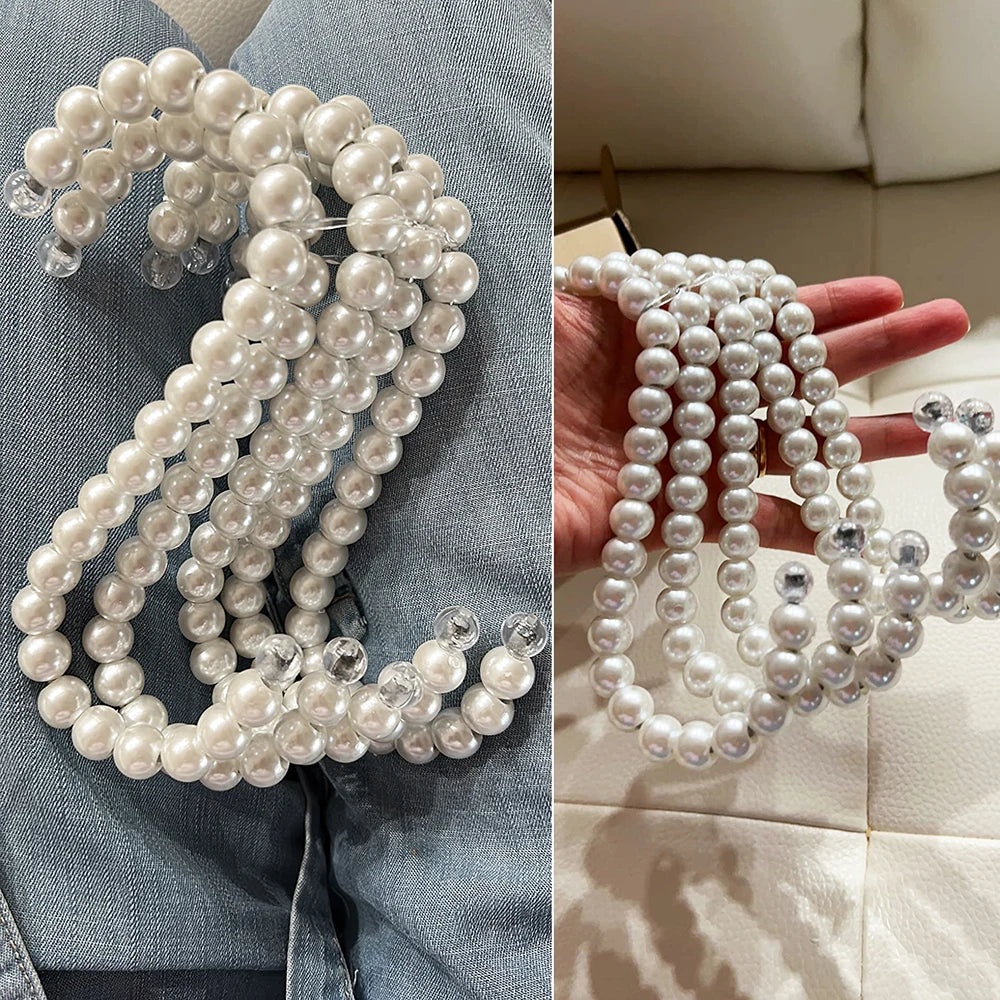Ganchos de Perlas Blancas en Forma de S - Colgadores Antideslizantes para Armarios y Tiendas de Ropa