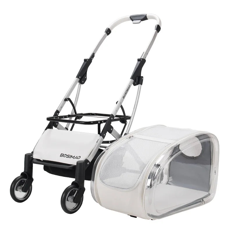 Carrito Transparente para Mascotas, Carrito Plegable para Perros y Gatos, Carro Ligero y Desmontable para Mascotas de Tamaño Pequeño y Mediano