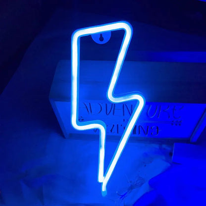 Letrero Neón en Forma de Rayo con Base, Luz LED, Iluminación Ambiental para Pared, Lámpara Nocturna para Cumpleaños, Fiesta, Sala de E-sports, Decoración