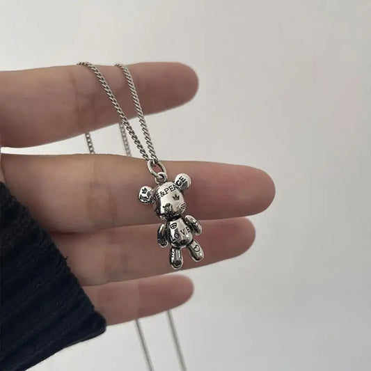 Colgante de Oso con Alfabeto Grabado - Collar Unisex de Animal Lindo para Estilo Hip Hop