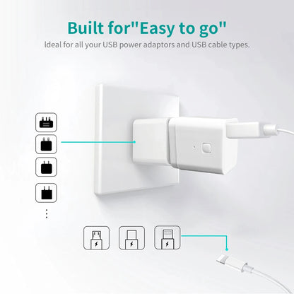 Adaptador de Carga Rápida USB Portátil Inteligente Tuya WIFI 5V - Compatible con Alexa, Google y Alice Home