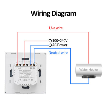 Interruptor de Pared Táctil para Calentador de Agua y A/C Wifi Inteligente Tuya 40A