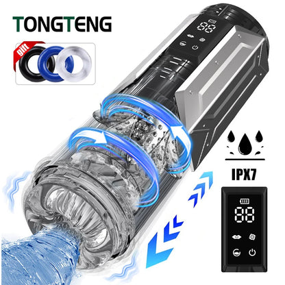 Copa Masturbadora Telescópica Automática para Hombres | Juguete Sexual Masculino con 7 Modos de Vibración, Succión, Rotación y Empuje