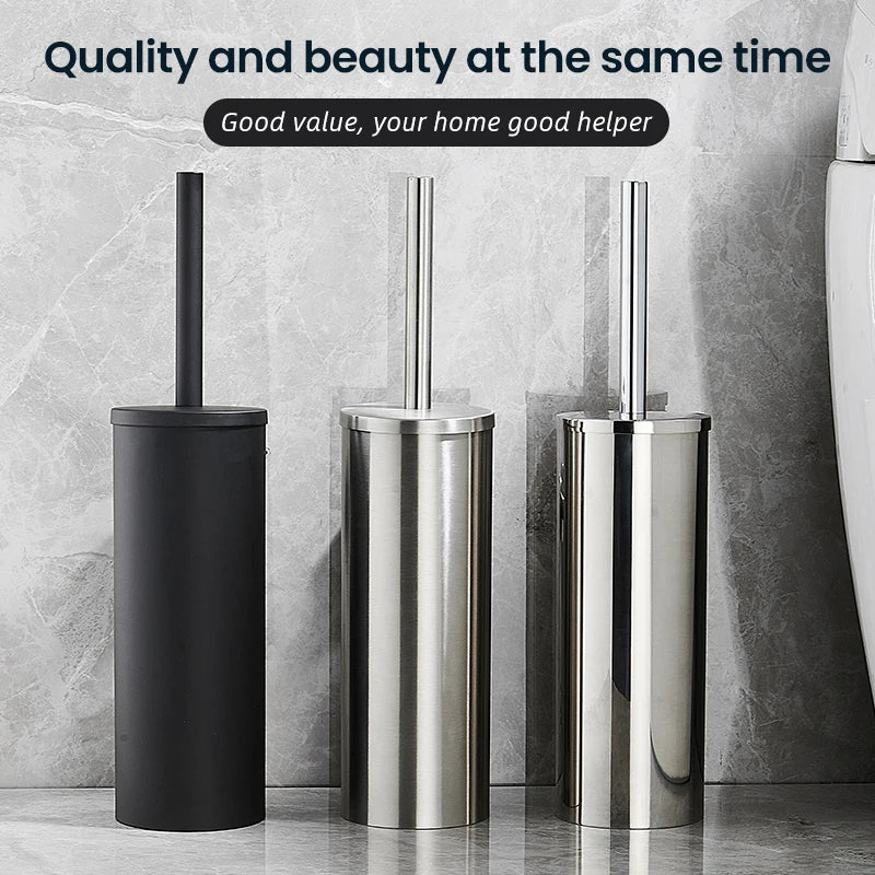 Soporte de Escobilla de Baño Montado en la Pared de Acero Inoxidable Negro – Limpieza de WC con Cepillo Largo, Modelo FR07