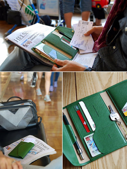 Cartera de viaje RFID para hombre y mujer, tarjetero multifuncional para pasaporte, ID/efectivo/conjunto de pasaporte familiar, Clip para pasaporte