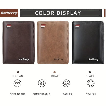 Baellerry Nueva Billetera Corto para Hombre en Cuero PU con Cremallera y Bolsillo para Monedas, Gran Capacidad, Cartera Masculina de Estilo Vintage