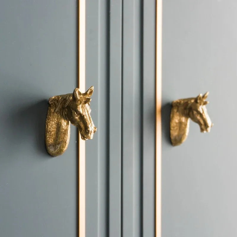 Tiradores de muebles con forma de cabeza de caballo, pomos de cajón de estilo retro en negro y gris, tiradores de aleación de zinc para armarios y cajones