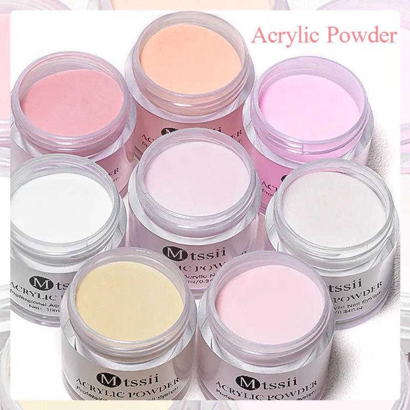 Kit de polvo de cristal para uñas, juego de líquido acrílico con pincel para uñas, rosa y blanco, juego profesional para tallado de extensiones de uñas