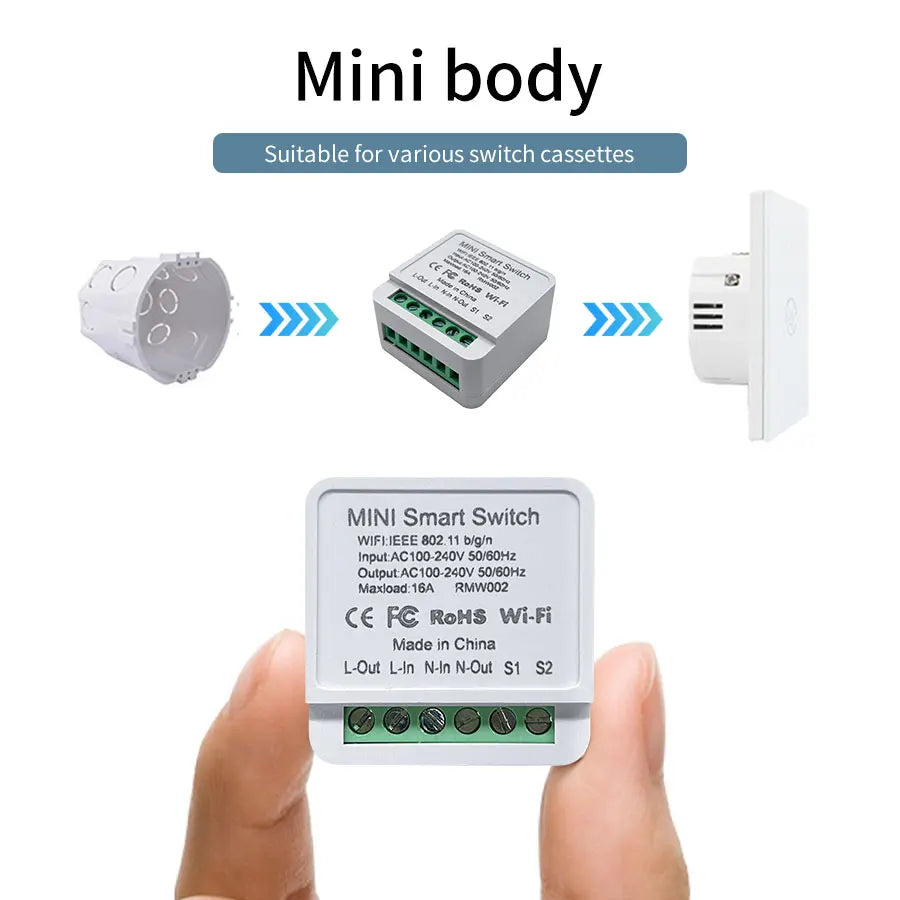 Módulo de Interruptor Inteligente WiFi 16A/20A Mini, Control Remoto por APP Cozy Life, Compatible con Alexa y Google Home, Automatización por Voz