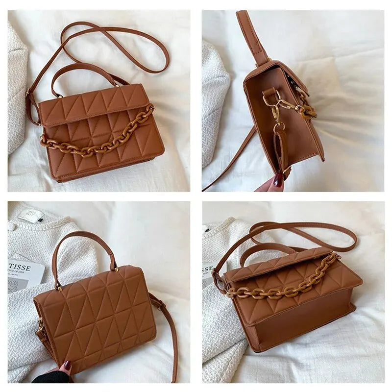 Bolso Cuadrado con Diseño de Cuadros - Bolso Bandolera con Cadena para Mujer - Elegante y Casual para Viajes (21 x 15 x 7 cm)