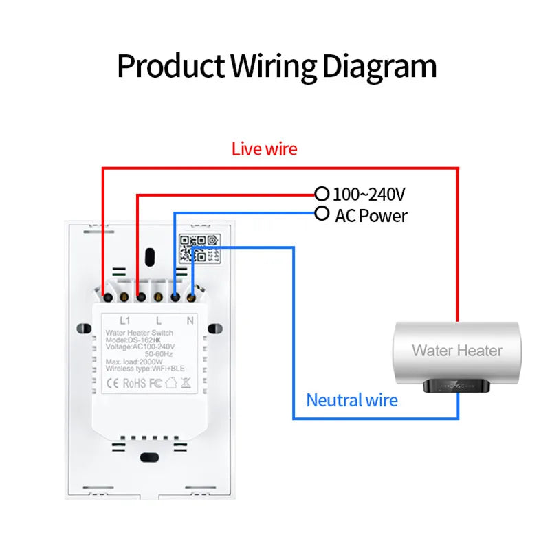 Interruptor de Pared Inteligente HomeKit 20A | Control de Calentador de Agua y Luz | Compatible con Google Home y Alexa