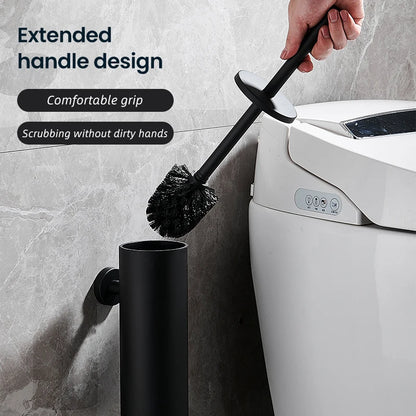 Soporte de Escobilla de Baño Montado en la Pared de Acero Inoxidable Negro – Limpieza de WC con Cepillo Largo, Modelo FR07