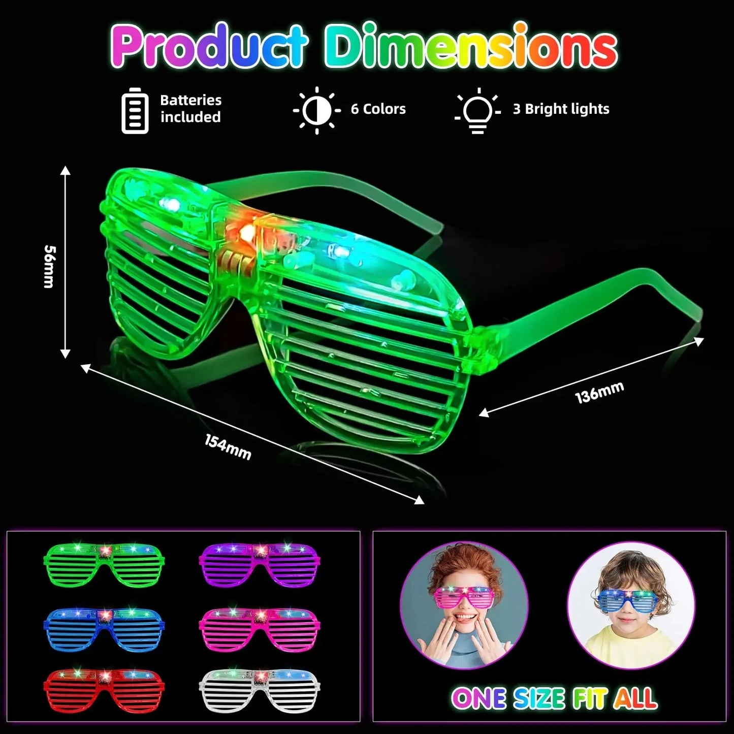 Gafas LED Brillantes que Brillan en la Oscuridad - Múltiples Colores Neon para Fiestas y Celebraciones