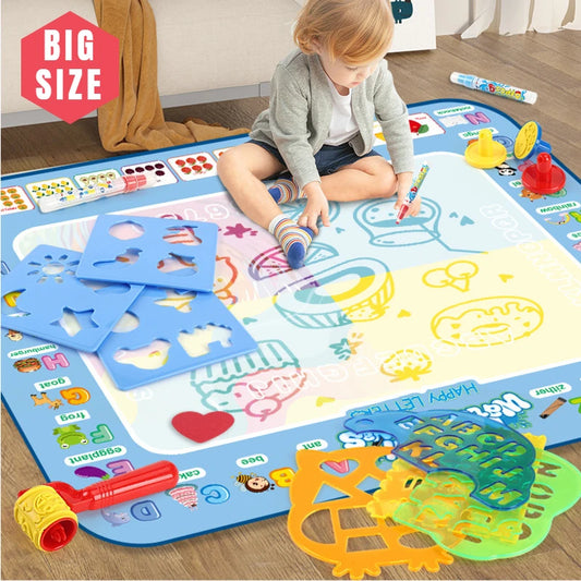 Tapete de Dibujo Mágico 100x80CM – Pizarra Doodle Montessori para Niños, con Rotuladores Mágicos y Plantillas Reutilizables